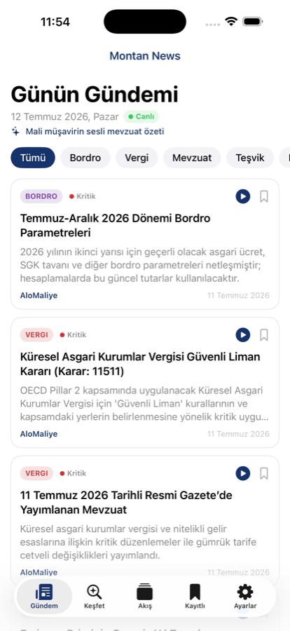 Gündem akışı ekranı